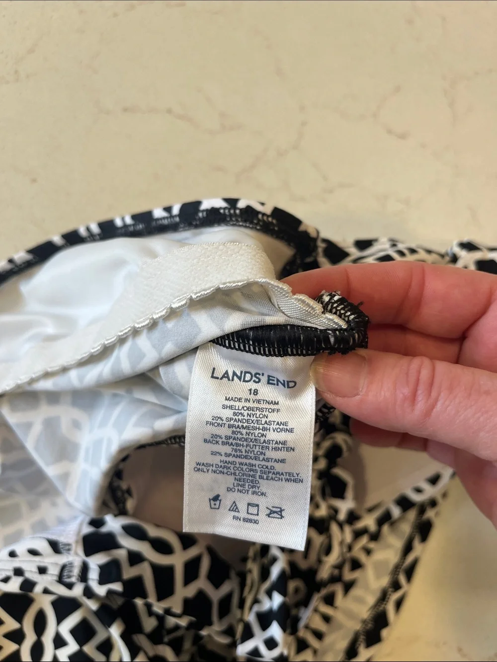 Lands' End Black & White Geometric Halter One-Piece Tankini